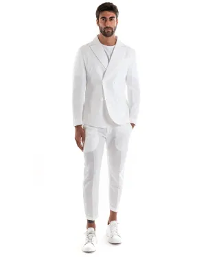 Abito Uomo Doppiopetto Vestito Lino Completo Giacca Pantaloni Tinta Unita Bianco Elegante Sartoriale Cerimonia GIOSAL-OU2132A