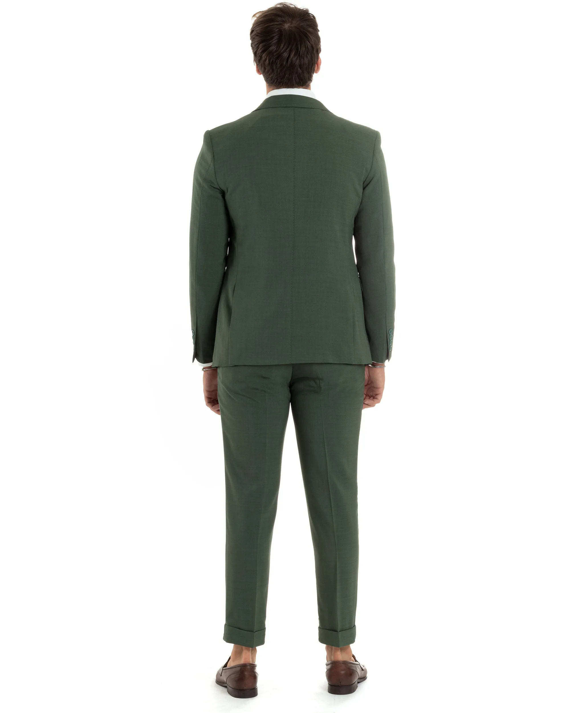 Abito Uomo Monopetto Vestito 3 Pezzi Completo Giacca Pantaloni Panciotto Elegante Sartoriale Verde Melangiato GIOSAL-AE1061A