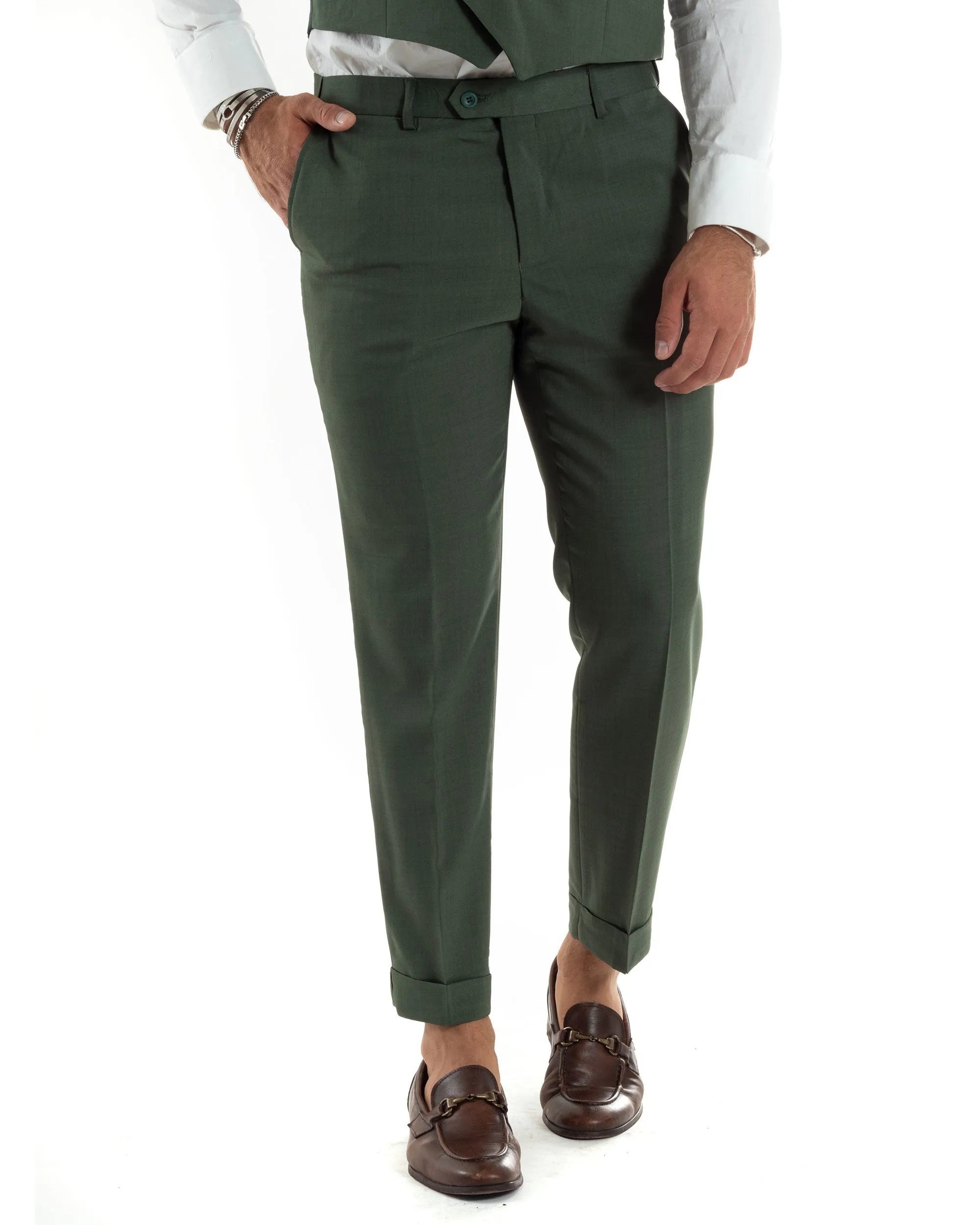 Abito Uomo Monopetto Vestito 3 Pezzi Completo Giacca Pantaloni Panciotto Elegante Sartoriale Verde Melangiato GIOSAL-AE1061A