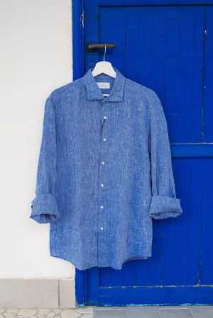 Camicia in Lino Blu Denim