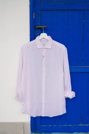 Camicia in Lino Mille Righe Bianco/Rosa