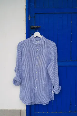 Camicia in Lino Mille Righe Blu/Bianco