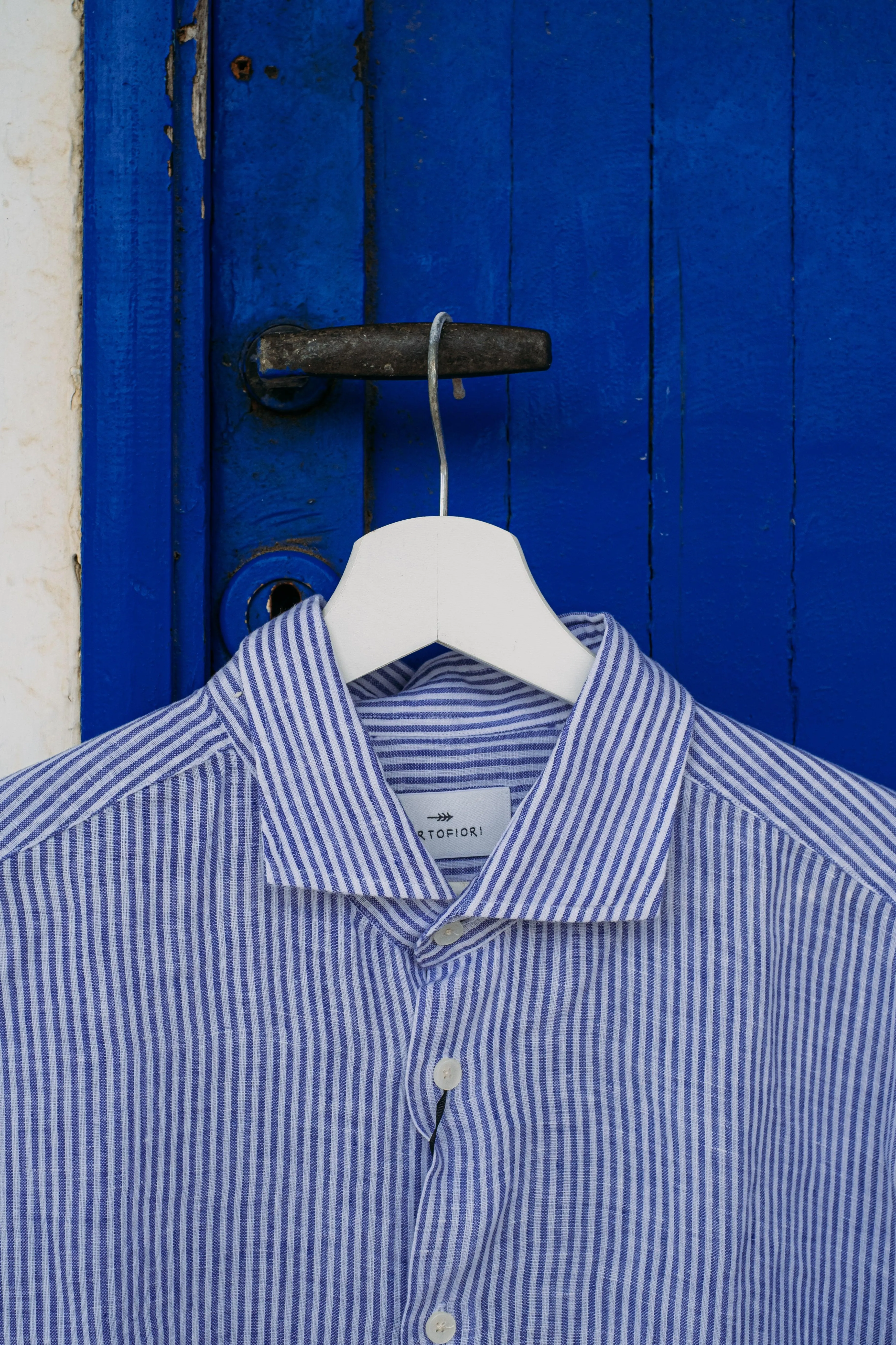 Camicia in Lino Mille Righe Blu/Bianco