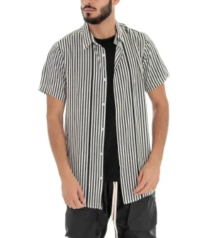 Camicia Manica Corta Uomo Rigata Righe Bicolore Bianco Nero Casual GIOSAL-CC1068A