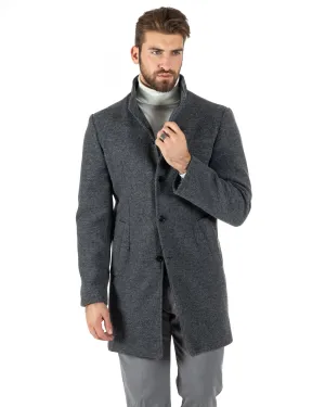 Cappotto Monopetto Uomo Giacca Collo Coreano Giaccone Lungo Grigio Scuro Baronetto Elegante GIOSAL-CO1017A