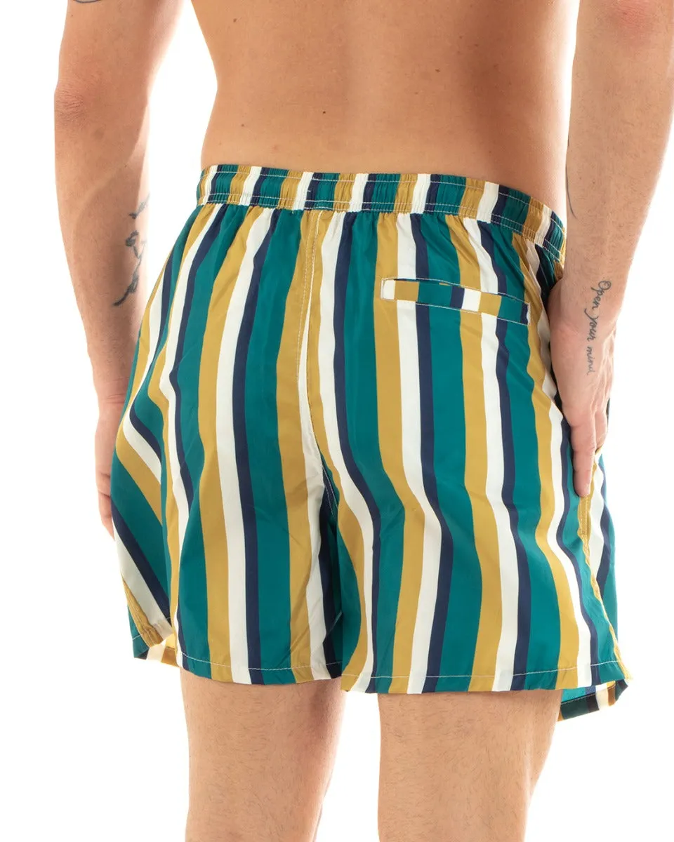 Costume Uomo Boxer Summer Fantasia a Righe Elastico Verde Tasche GIOSAL-SU1200A