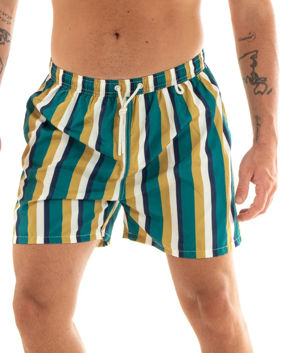 Costume Uomo Boxer Summer Fantasia a Righe Elastico Verde Tasche GIOSAL-SU1200A