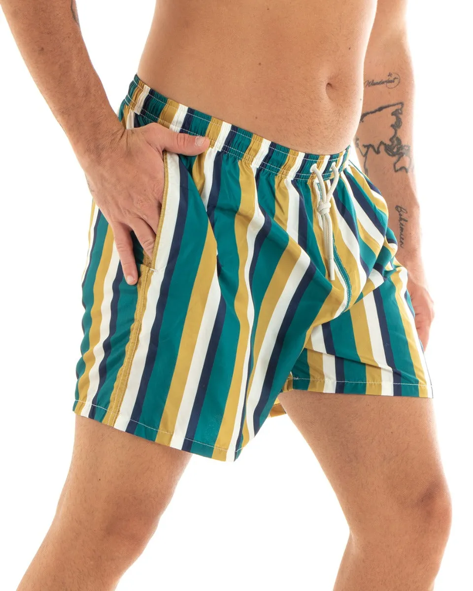 Costume Uomo Boxer Summer Fantasia a Righe Elastico Verde Tasche GIOSAL-SU1200A