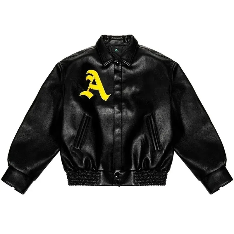 Giacca Bomber Hip Hop in Pelle Ricamata - Stile Varsity Unisex