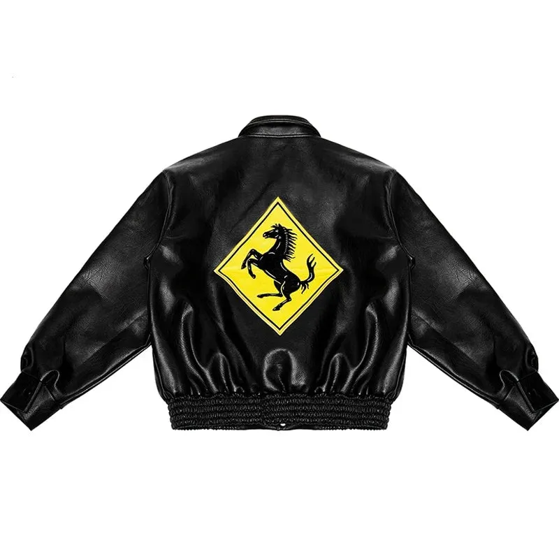 Giacca Bomber Hip Hop in Pelle Ricamata - Stile Varsity Unisex