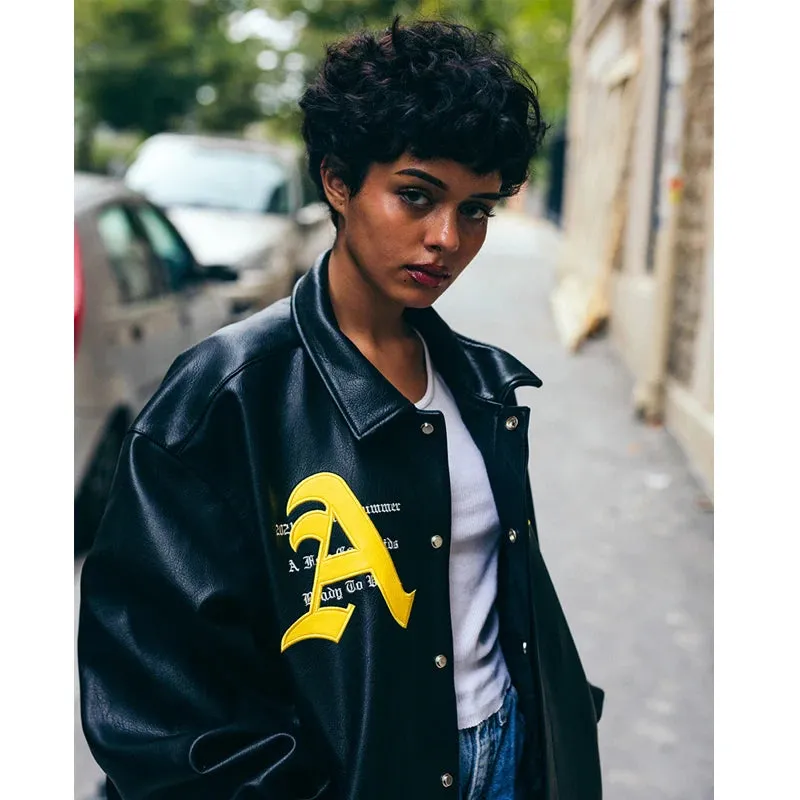 Giacca Bomber Hip Hop in Pelle Ricamata - Stile Varsity Unisex