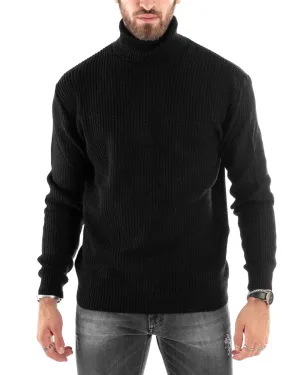 Maglioncino Uomo Collo Alto Tinta Unita Nero Maglia Inglese Dolcevita Basic GIOSAL-M2345A