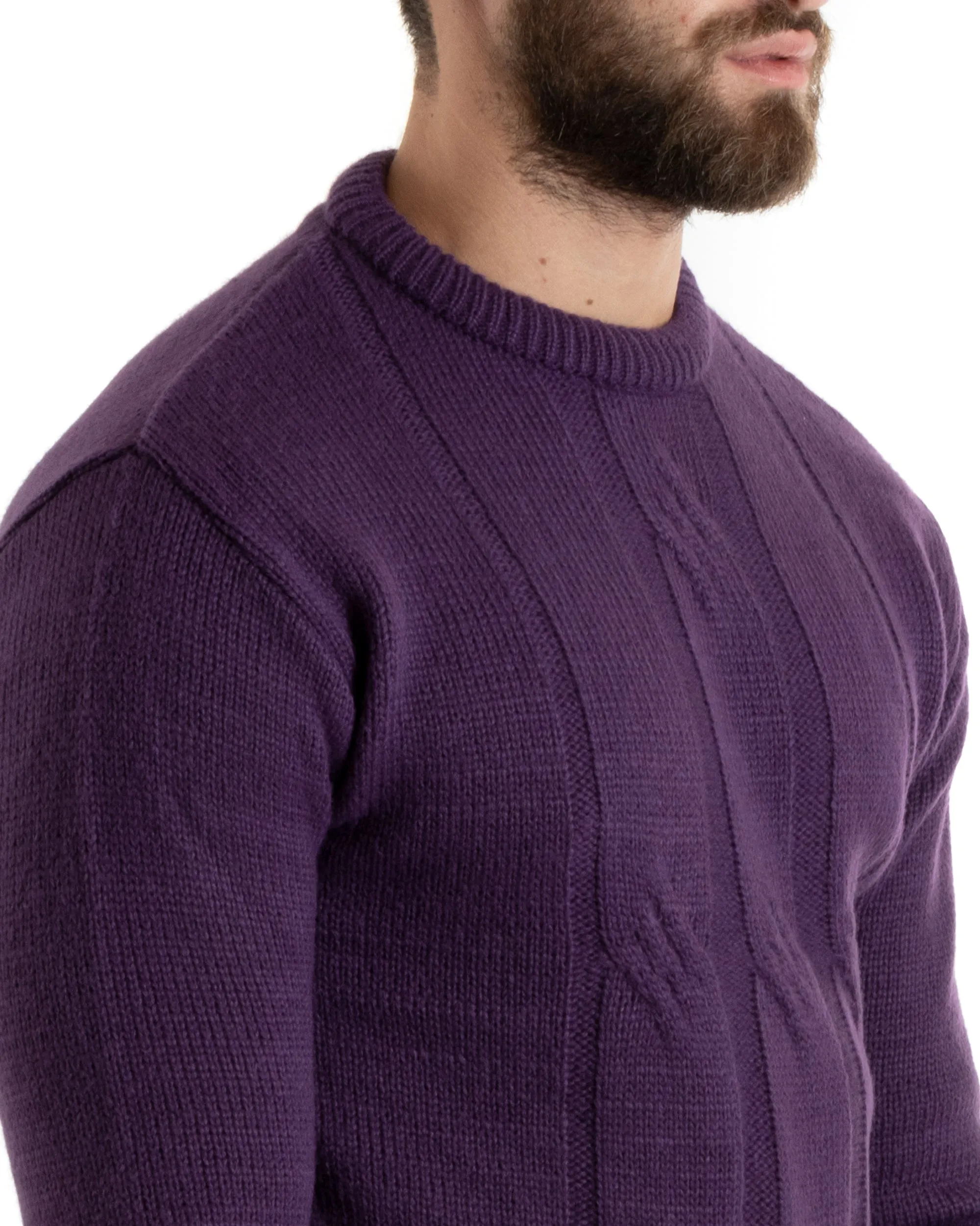 Maglioncino Uomo Girocollo Maglia Inglese Basic Trecce Viola GIOSAL-M2720A