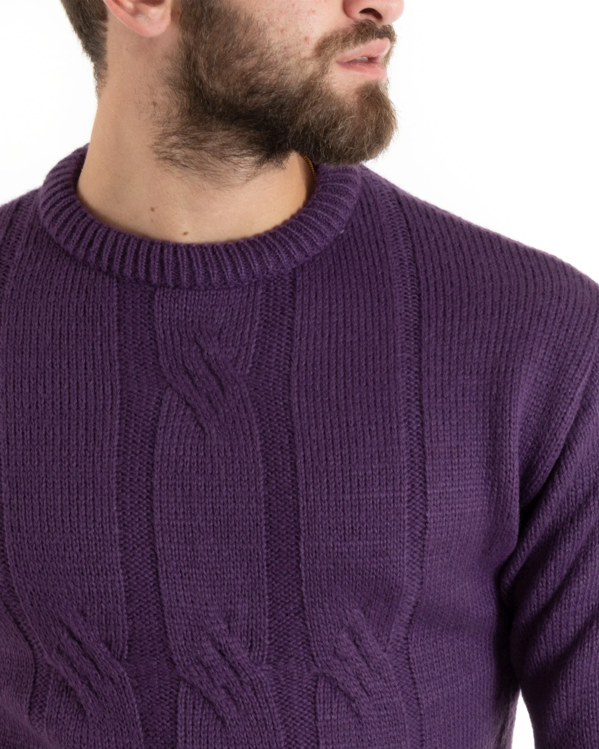 Maglioncino Uomo Girocollo Maglia Inglese Basic Trecce Viola GIOSAL-M2720A