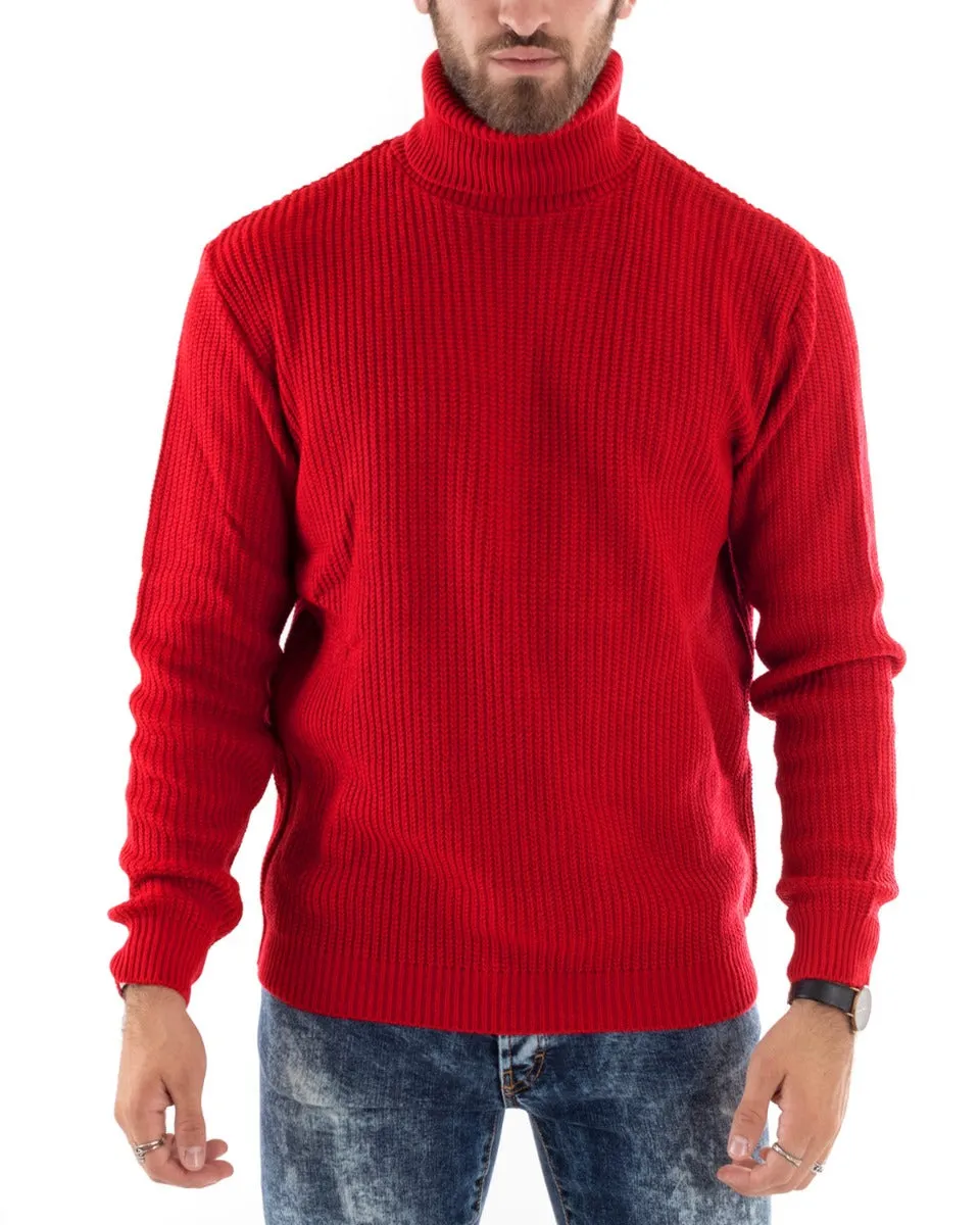 Maglione Uomo Pullover Dolcevita Maglia Tinta Unita Rosso Collo Alto Casual GIOSAL-M2599A