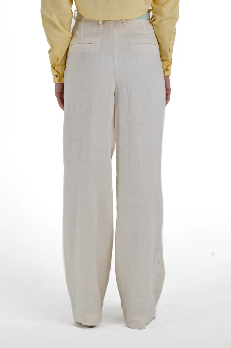 Pantaloni donna wide leg Giulia Lino Panna SS24