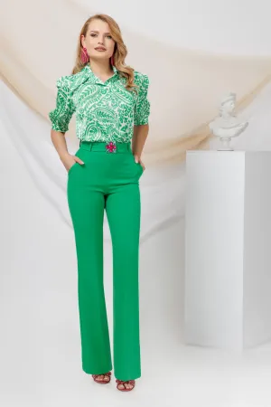 Pantaloni eleganti verdi a gamba larga Pretty Girl con cintura rimovibile accessoriata con fibbia gioiello