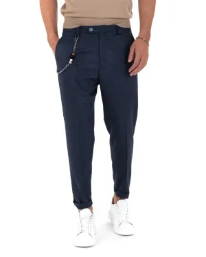 Pantaloni Uomo Lungo Tasca America Classico Viscosa Blu Melangiato Casual GIOSAL-P5739A