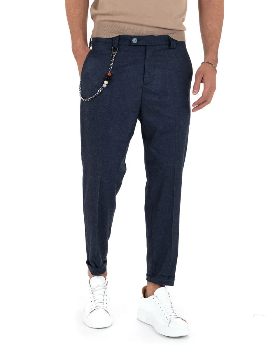 Pantaloni Uomo Lungo Tasca America Classico Viscosa Blu Melangiato Casual GIOSAL-P5739A