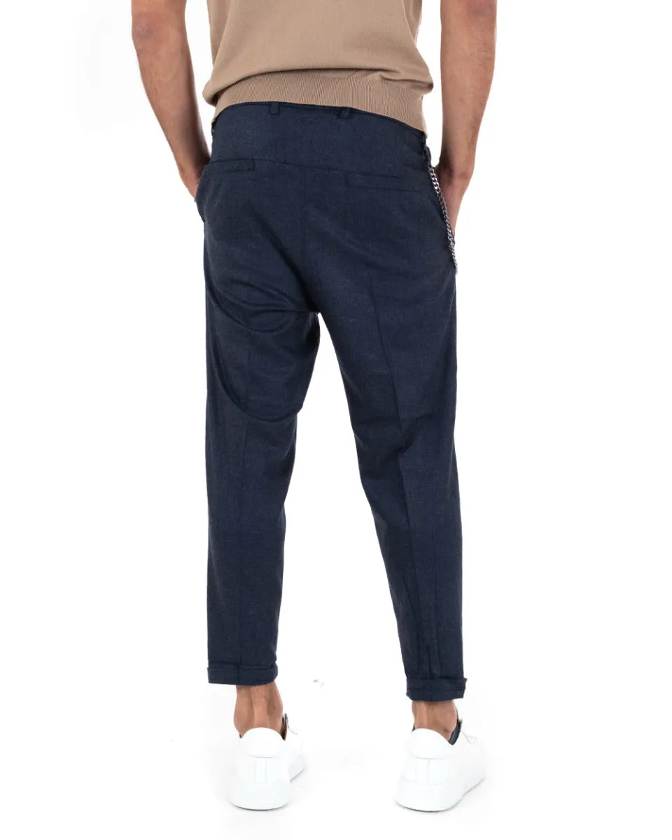 Pantaloni Uomo Lungo Tasca America Classico Viscosa Blu Melangiato Casual GIOSAL-P5739A