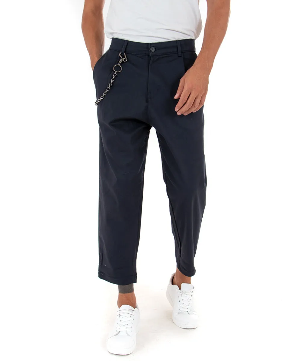 Pantaloni Uomo Lungo Tinta Unita Blu Wide Fit Catena Pinces GIOSAL-P3979A