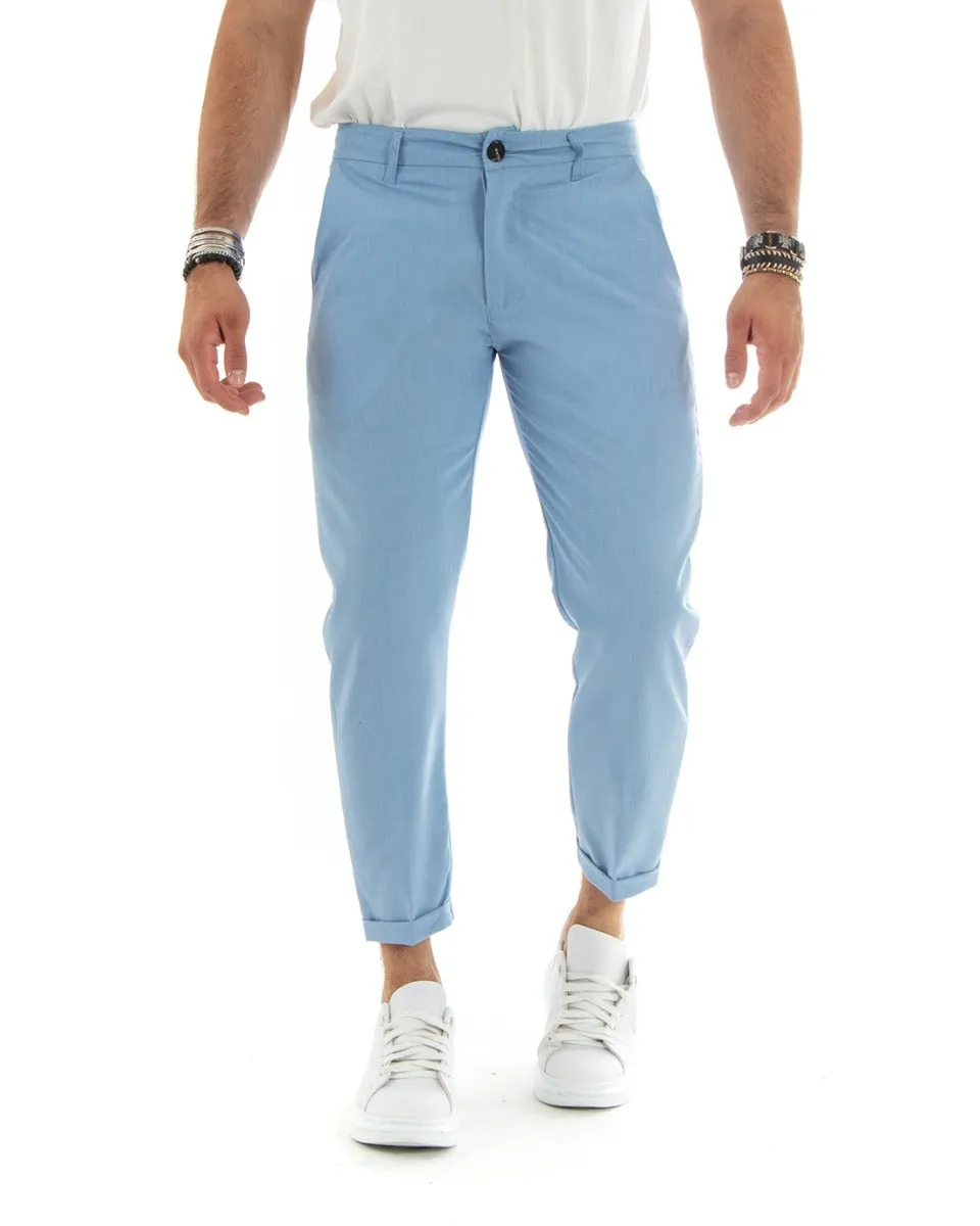 Pantaloni Uomo Lungo Tinta Unita Classico Elegante Tasca America Azzurro GIOSAL-P5864A