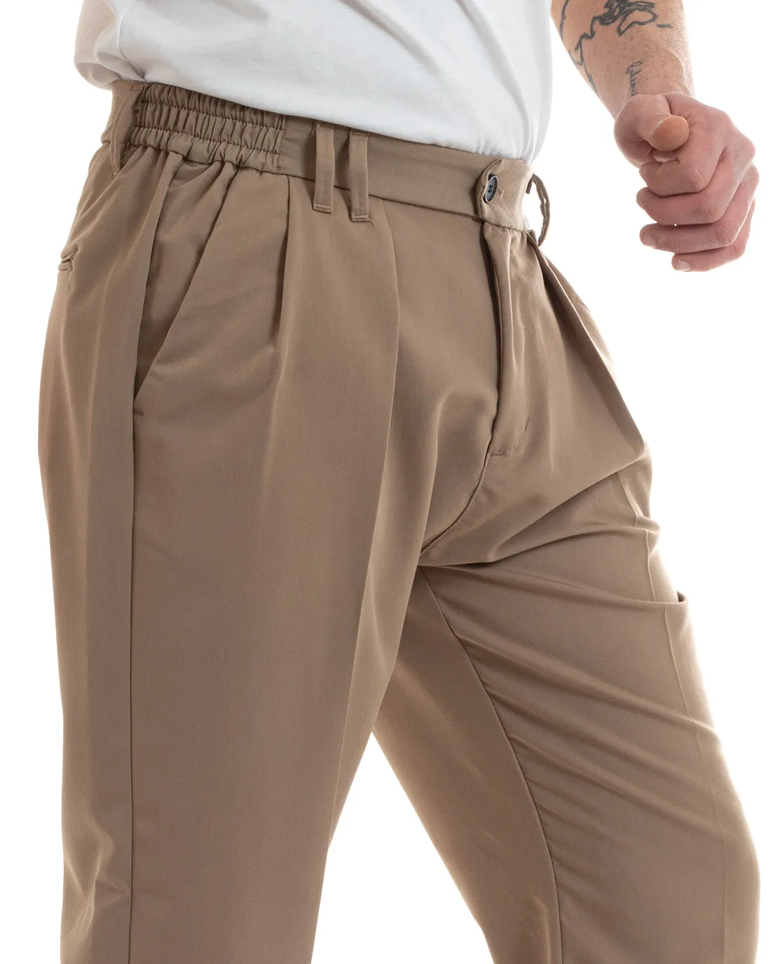 Pantaloni Uomo Pantalaccio Comodo Viscosa Elastico Straight Fit Camel GIOSAL-P5645A