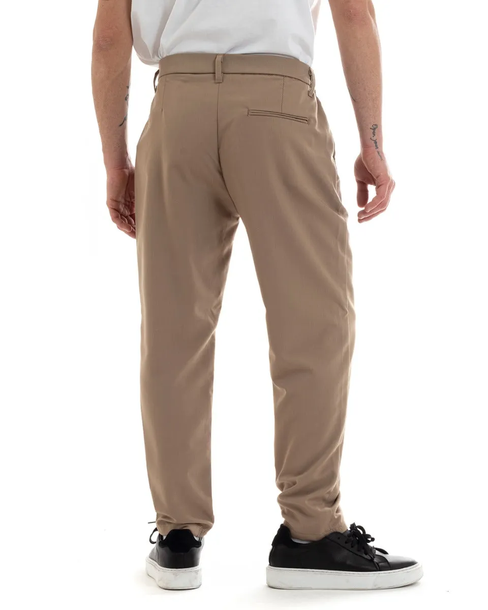 Pantaloni Uomo Pantalaccio Comodo Viscosa Elastico Straight Fit Camel GIOSAL-P5645A