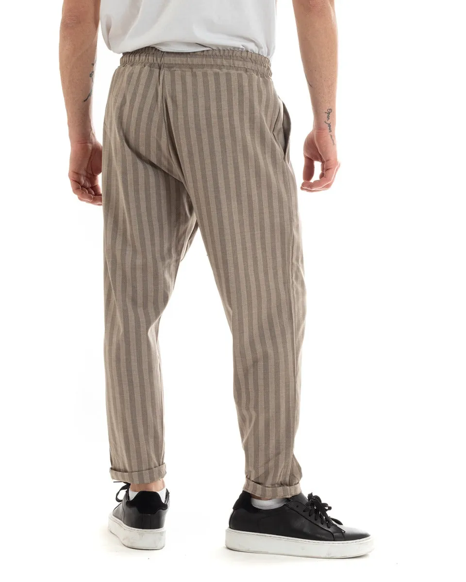 Pantaloni Uomo Pantalaccio Gessato Rigato Elastico Casual Camel GIOSAL-P5654A