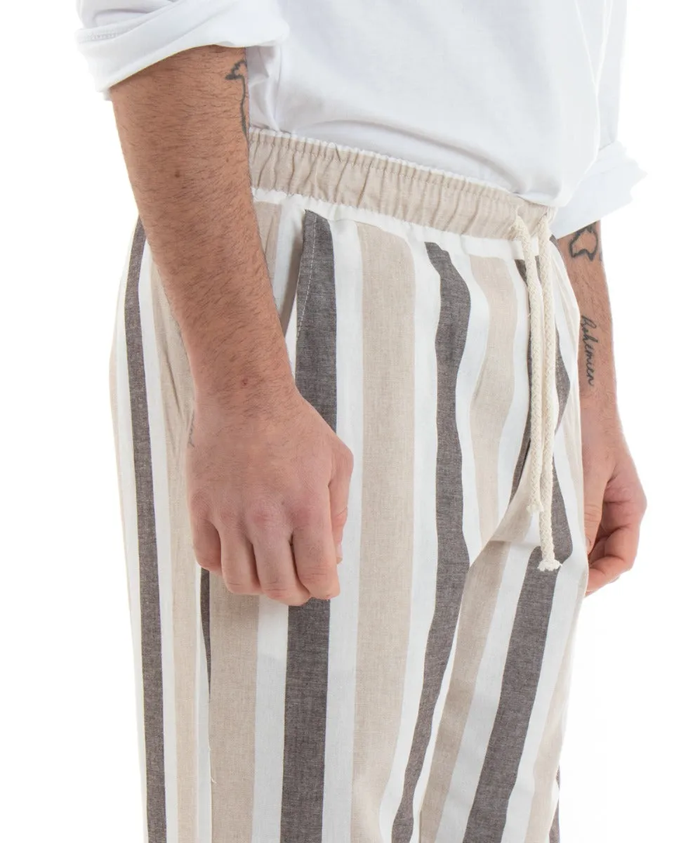 Pantaloni Uomo Pantalaccio Rigato Multicolore Marrone Elastico Coulisse GIOSAL-P5743A