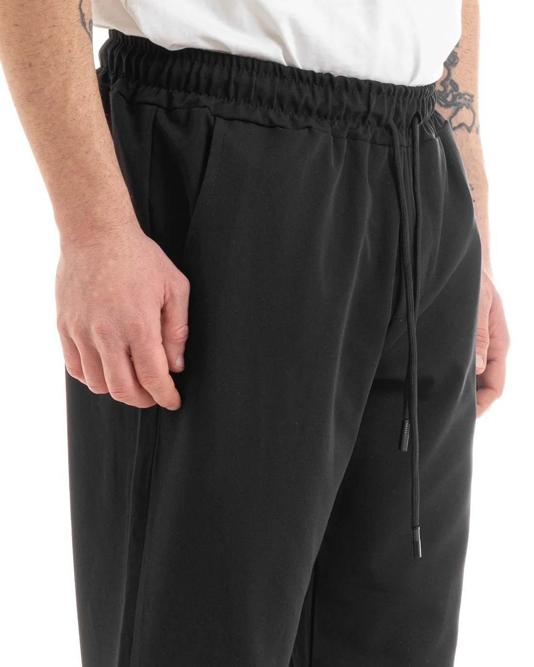 Pantaloni Uomo Pantalaccio Viscosa Tinta Unita Nero Jogger Casual GIOSAL-P5643A