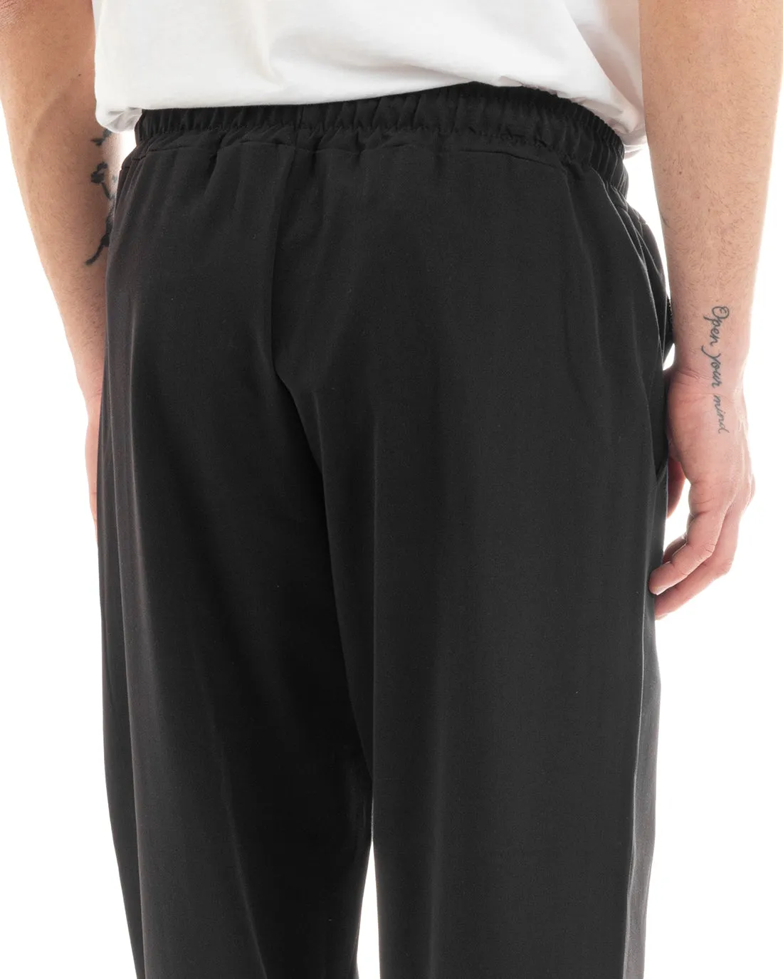 Pantaloni Uomo Pantalaccio Viscosa Tinta Unita Nero Jogger Casual GIOSAL-P5643A