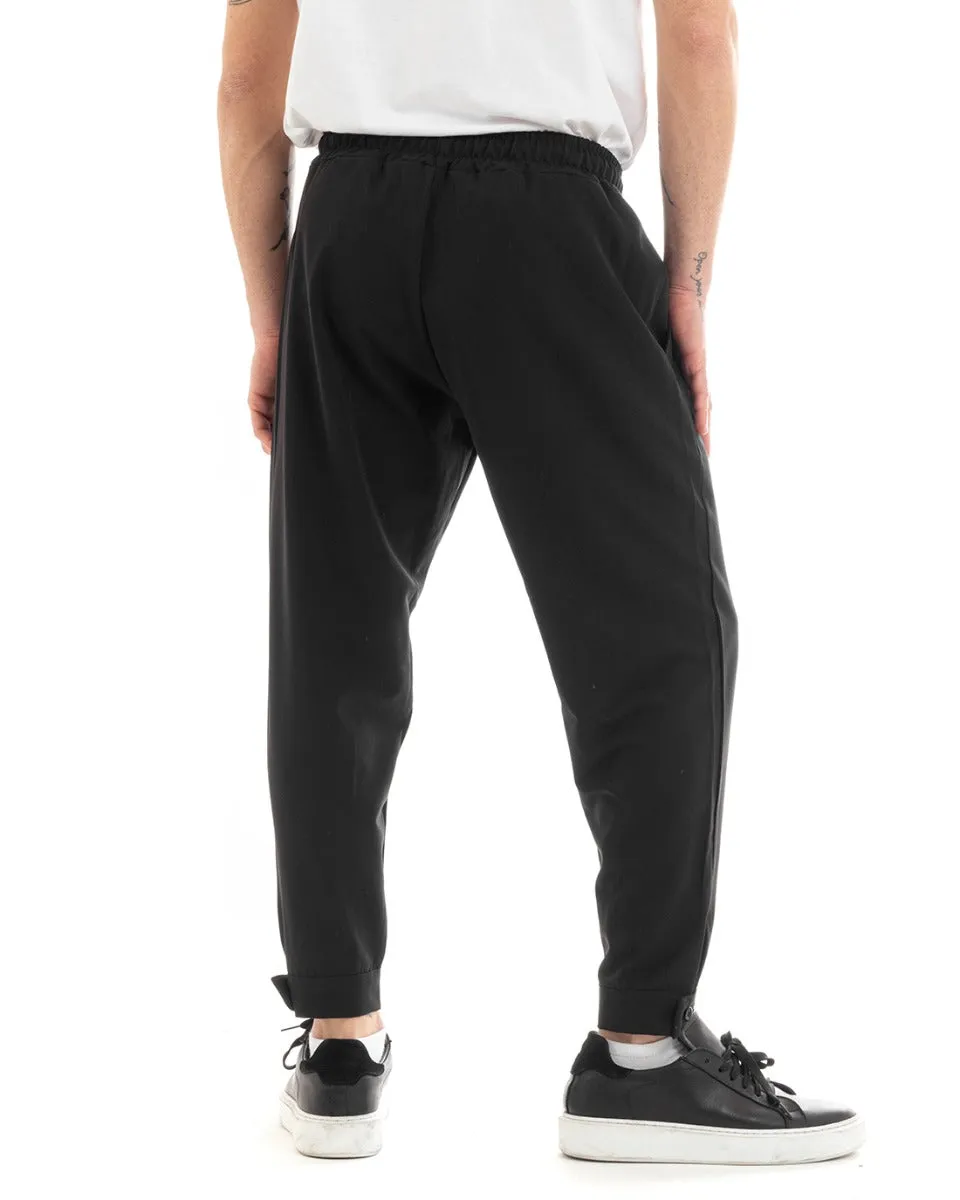 Pantaloni Uomo Pantalaccio Viscosa Tinta Unita Nero Jogger Casual GIOSAL-P5643A