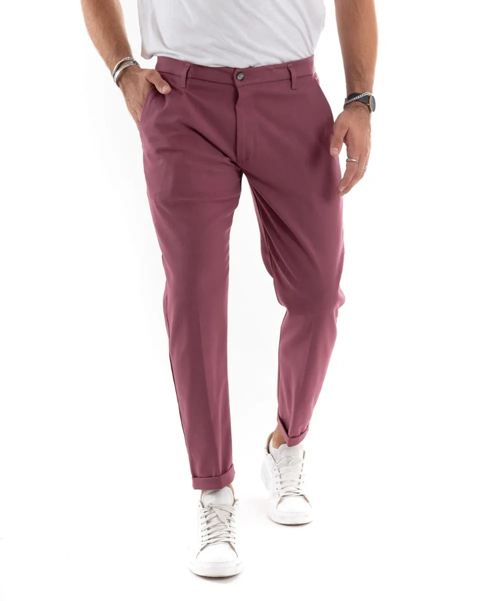 Pantaloni Uomo Tasca America Lungo Classico Casual Tinta Unita Rosa GIOSAL-P5902A