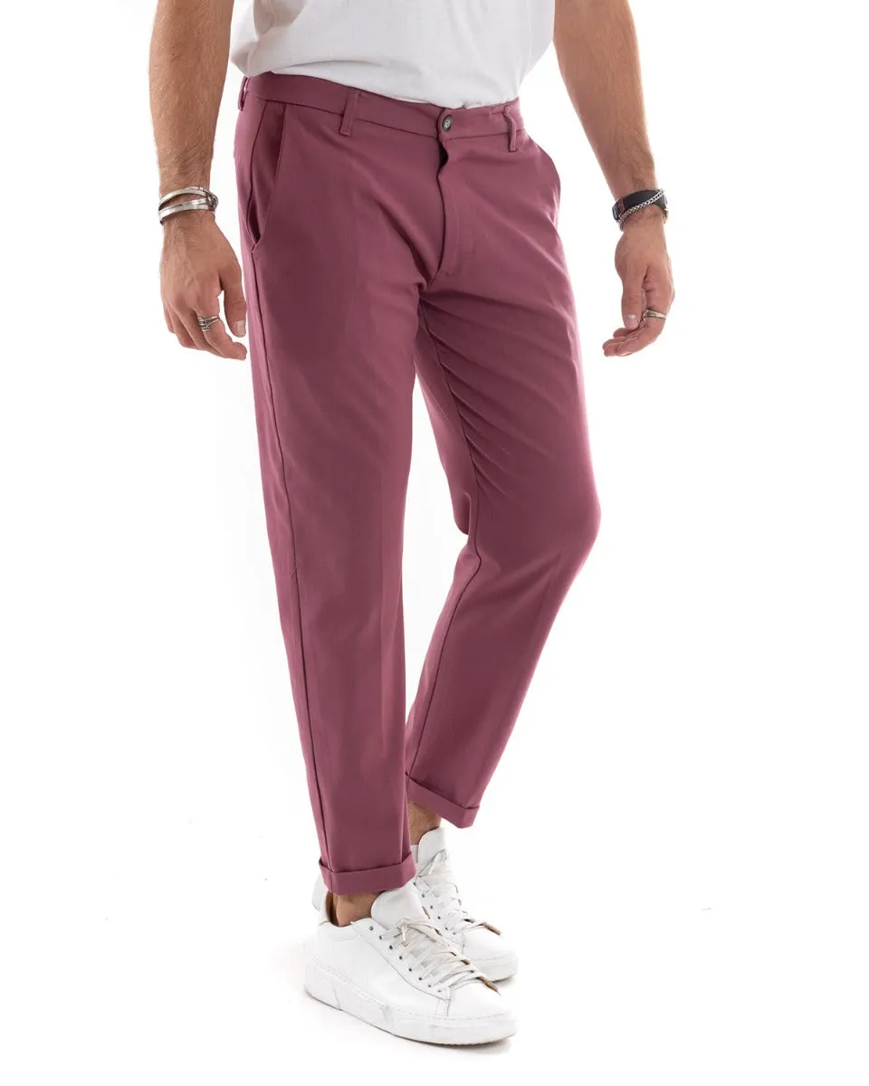 Pantaloni Uomo Tasca America Lungo Classico Casual Tinta Unita Rosa GIOSAL-P5902A