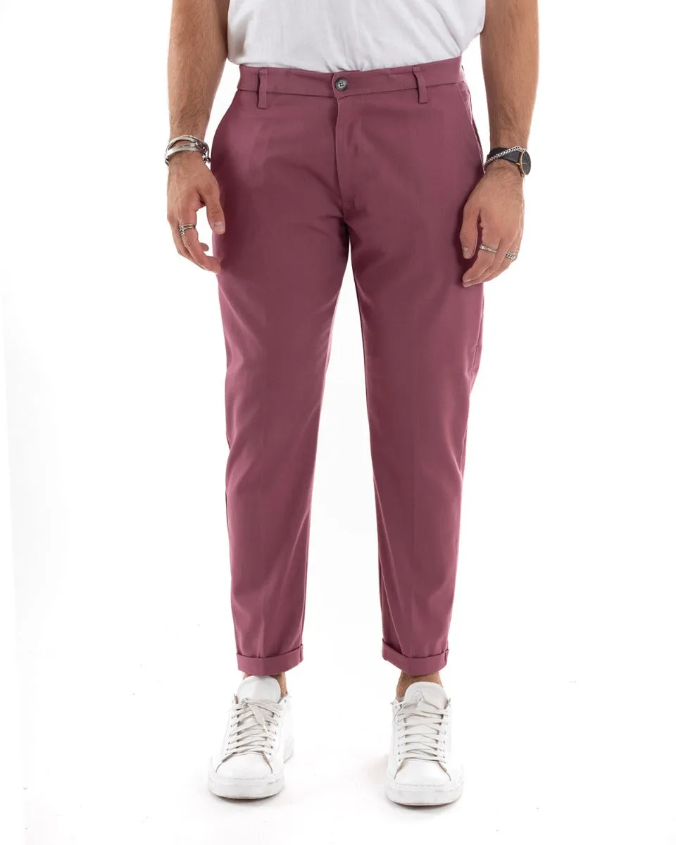 Pantaloni Uomo Tasca America Lungo Classico Casual Tinta Unita Rosa GIOSAL-P5902A