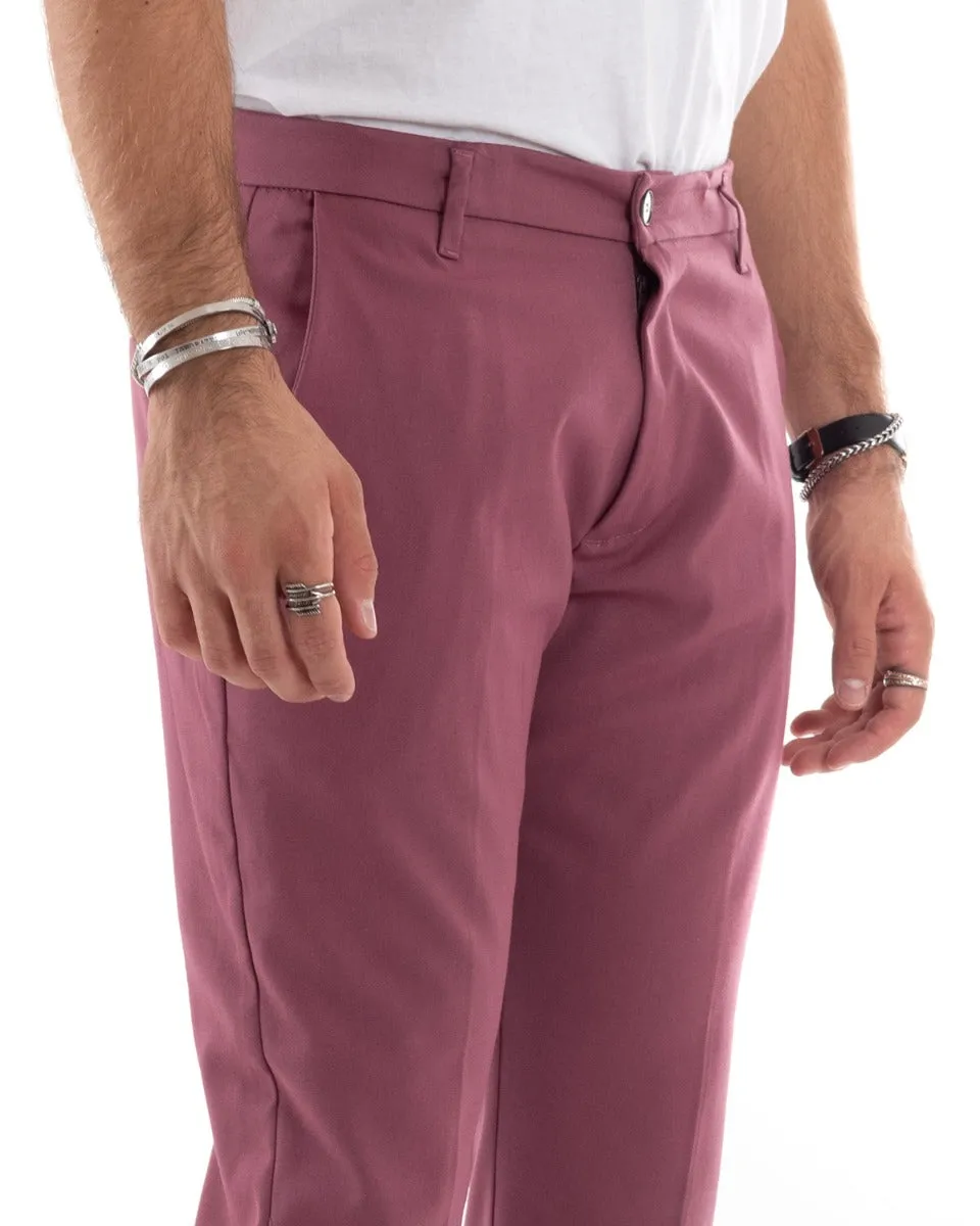 Pantaloni Uomo Tasca America Lungo Classico Casual Tinta Unita Rosa GIOSAL-P5902A