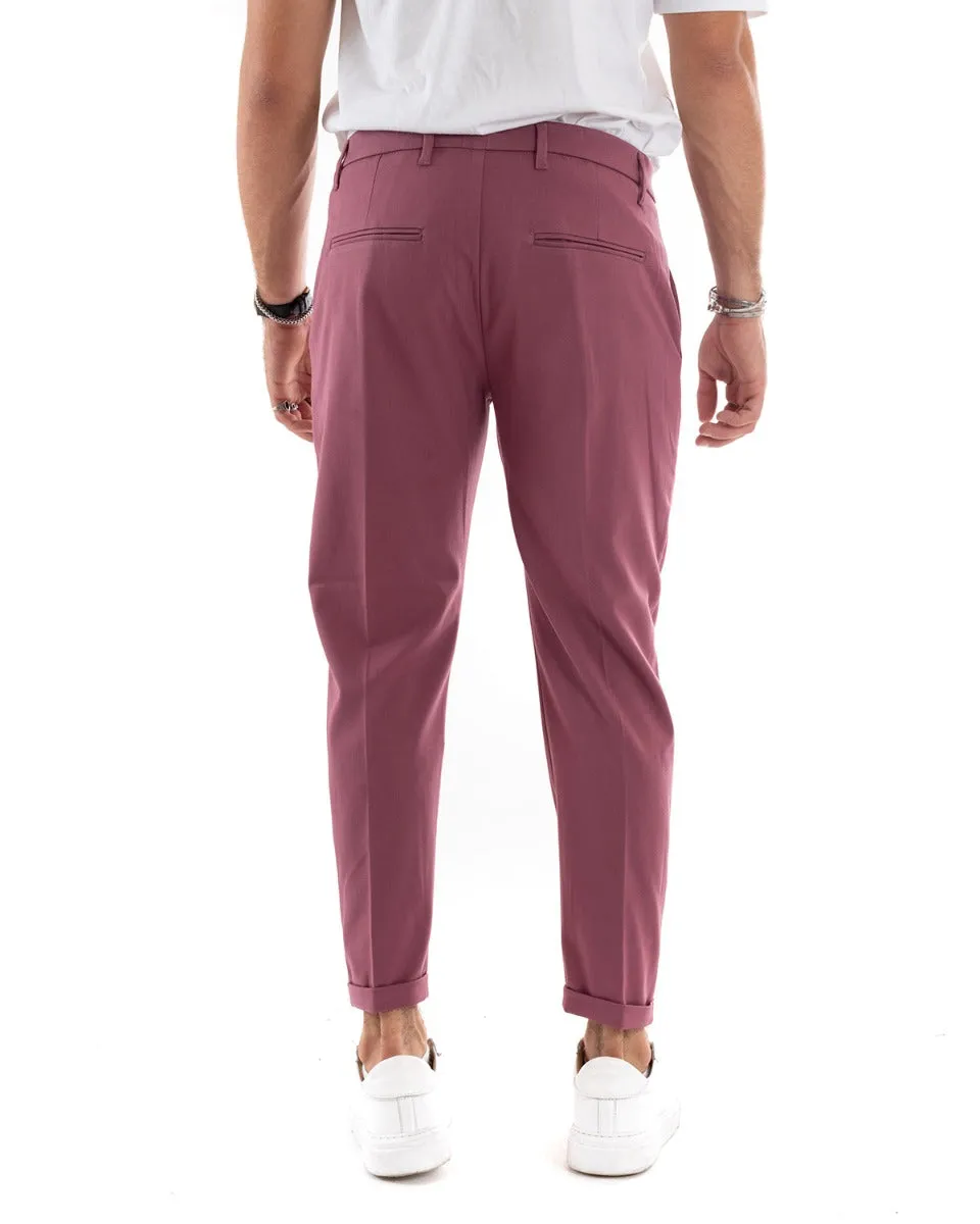 Pantaloni Uomo Tasca America Lungo Classico Casual Tinta Unita Rosa GIOSAL-P5902A