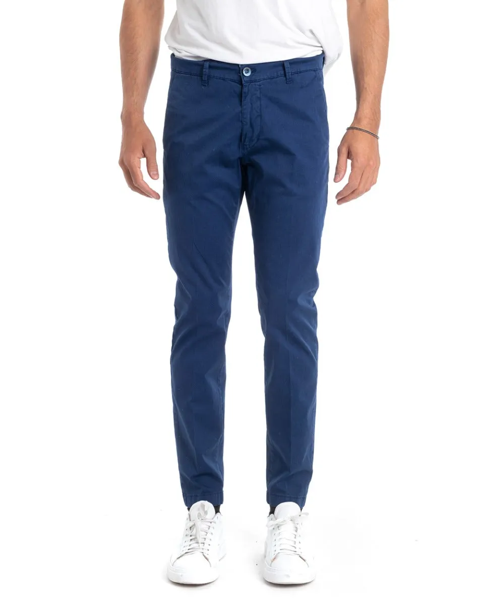 Pantaloni Uomo Tasca America Lungo Tinta Unita Blu Royal Classico Basic GIOSAL-P5302A