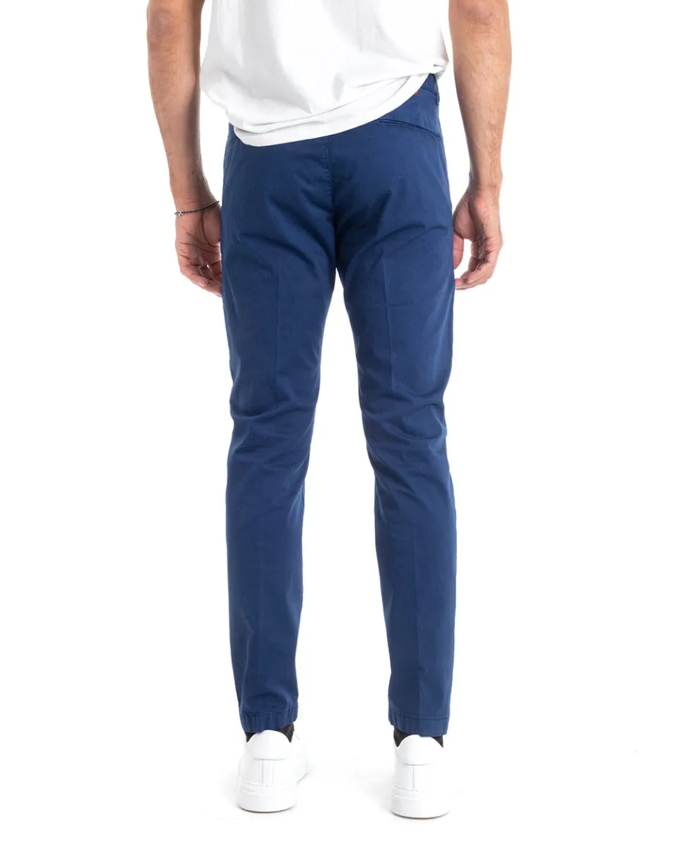 Pantaloni Uomo Tasca America Lungo Tinta Unita Blu Royal Classico Basic GIOSAL-P5302A