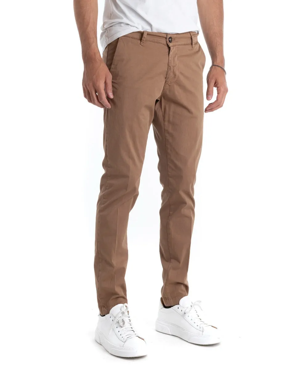 Pantaloni Uomo Tasca America Lungo Tinta Unita Camel Classico Basic GIOSAL-P5298A