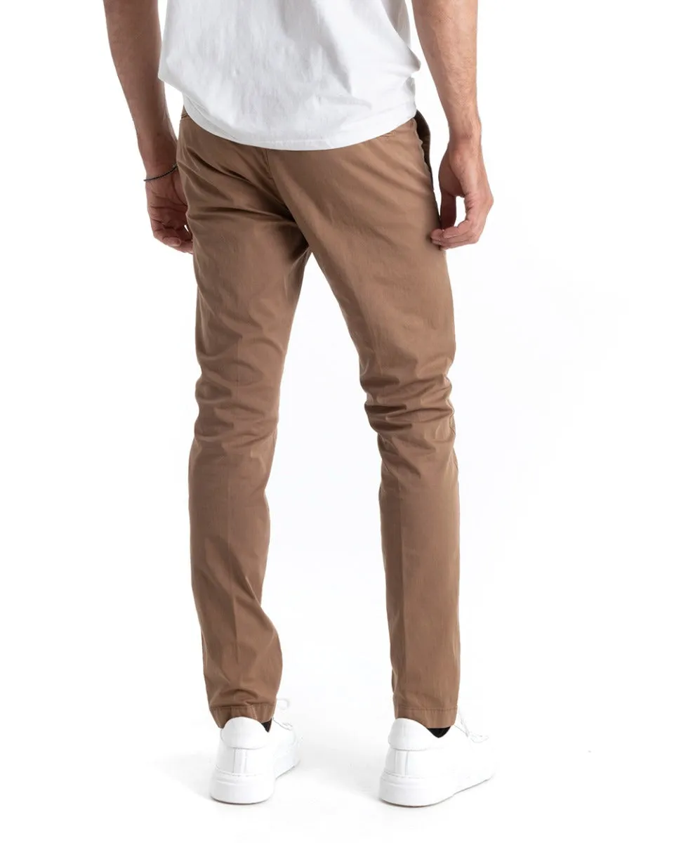 Pantaloni Uomo Tasca America Lungo Tinta Unita Camel Classico Basic GIOSAL-P5298A