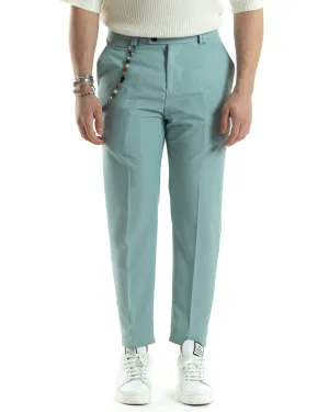 Pantaloni Uomo Viscosa Tasca America Verde Acqua Abbottonatura Allungata Capri Sartoriale GIOSAL-P6064A