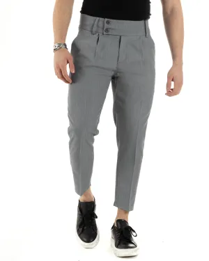 Pantaloni Uomo Viscosa Tasca America Vita Alta Classico Pinces Abbottonatura Allungata Casual Grigio GIOSAL-P6016A