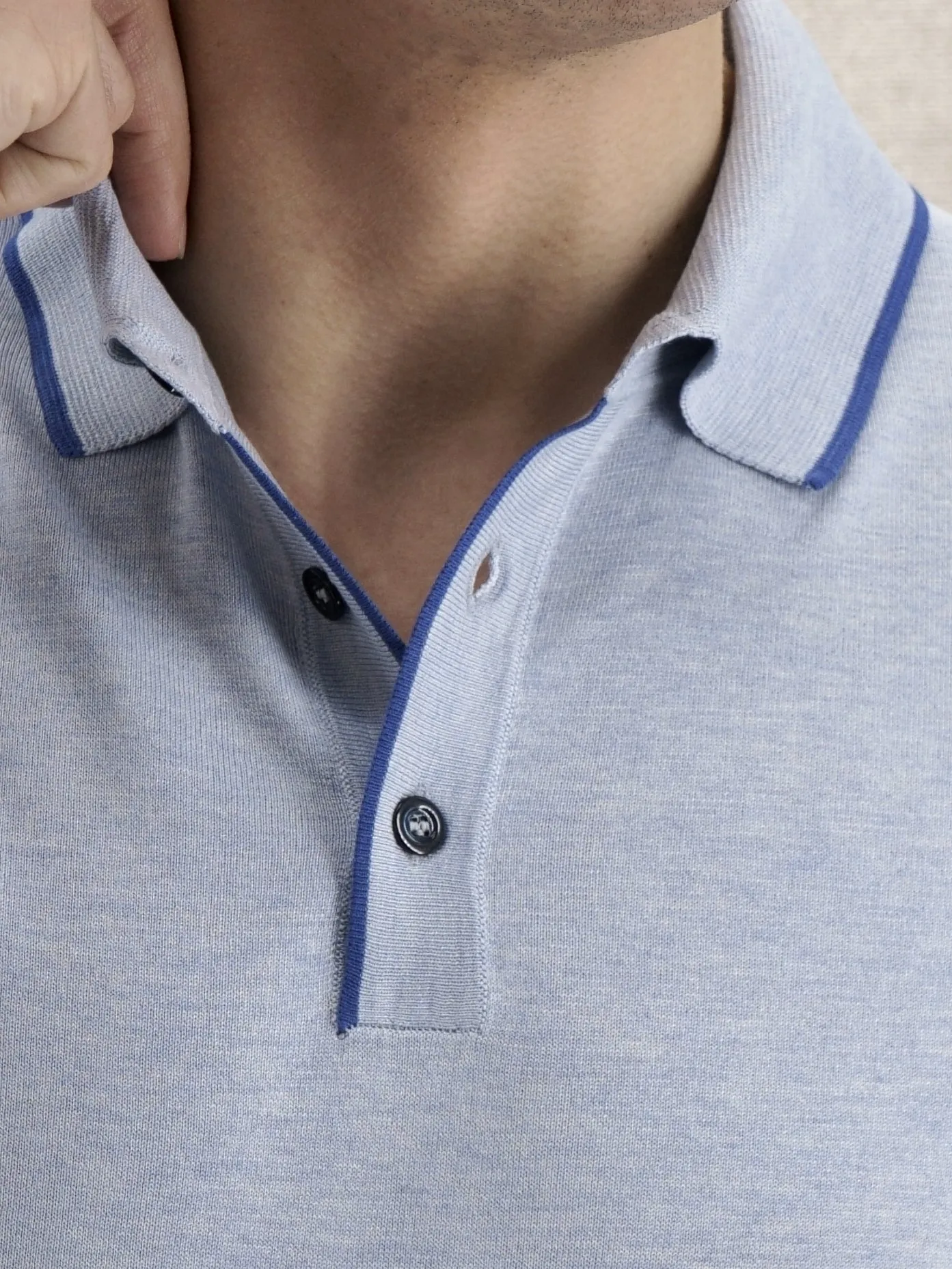 Polo in maglia Maniche Corte Azzurro Cenere 100% Seta