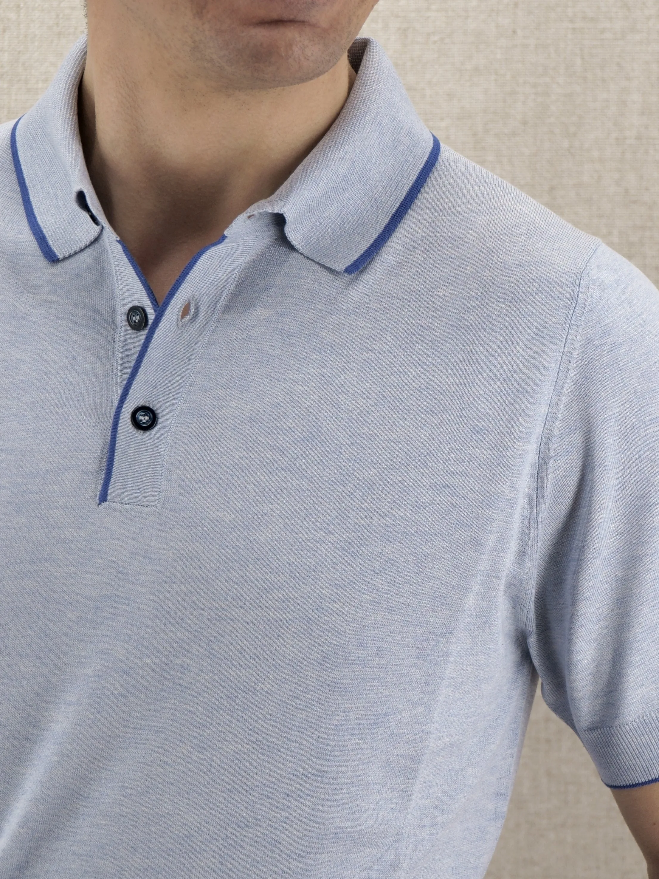 Polo in maglia Maniche Corte Azzurro Cenere 100% Seta