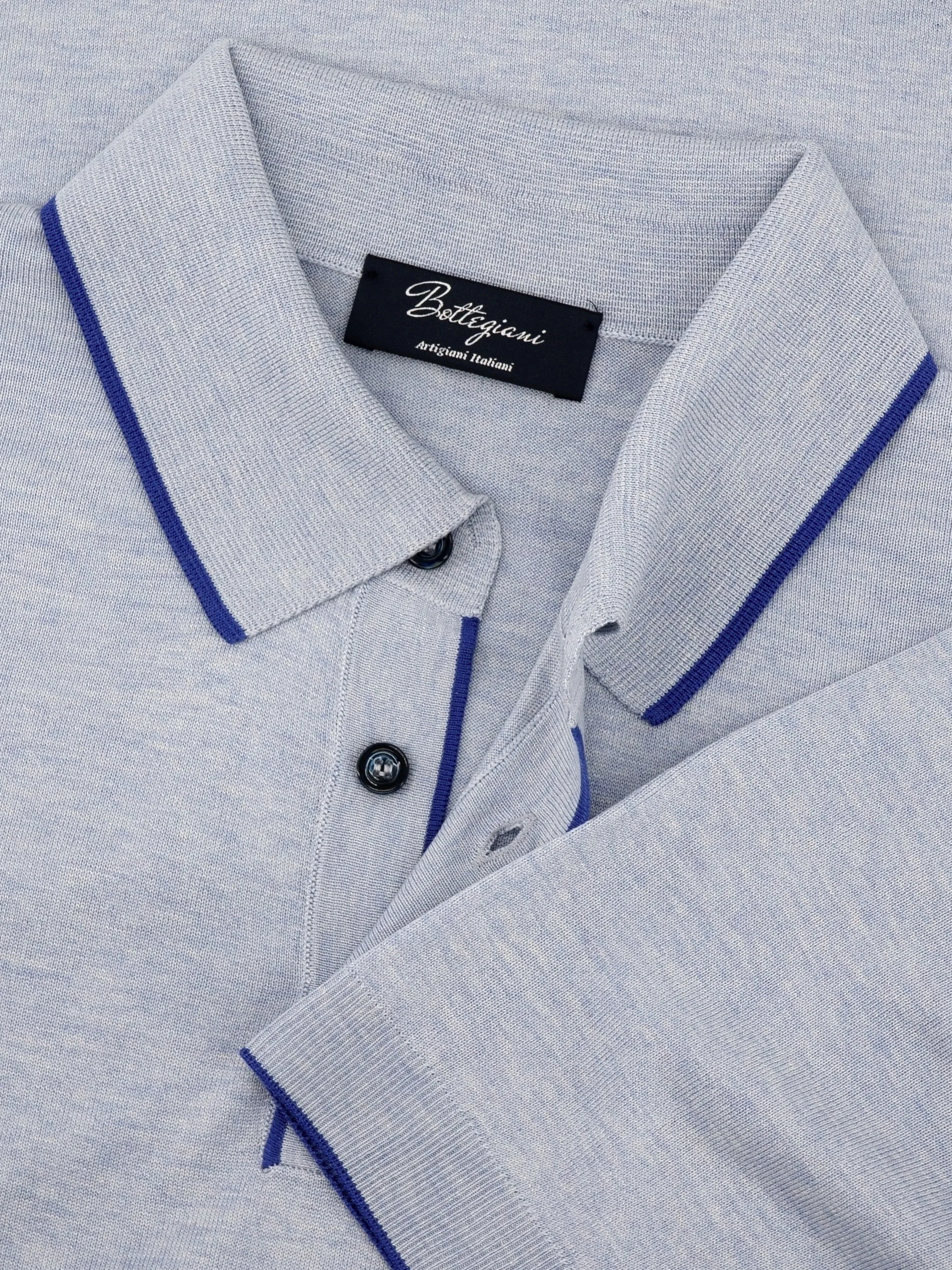 Polo in maglia Maniche Corte Azzurro Cenere 100% Seta