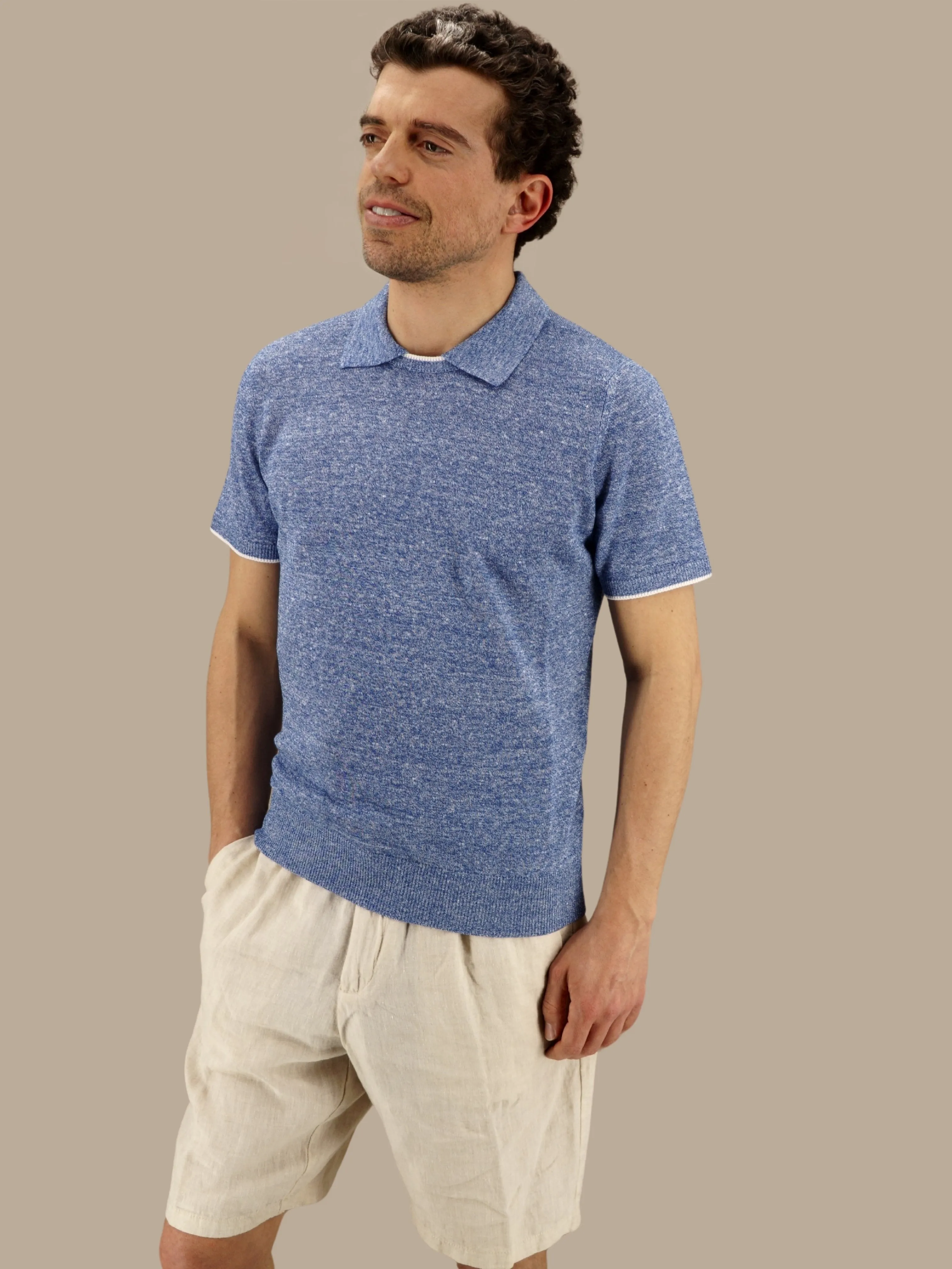 T-Shirt Polo Maniche Corte Denim 68% Lino 32% Cotone