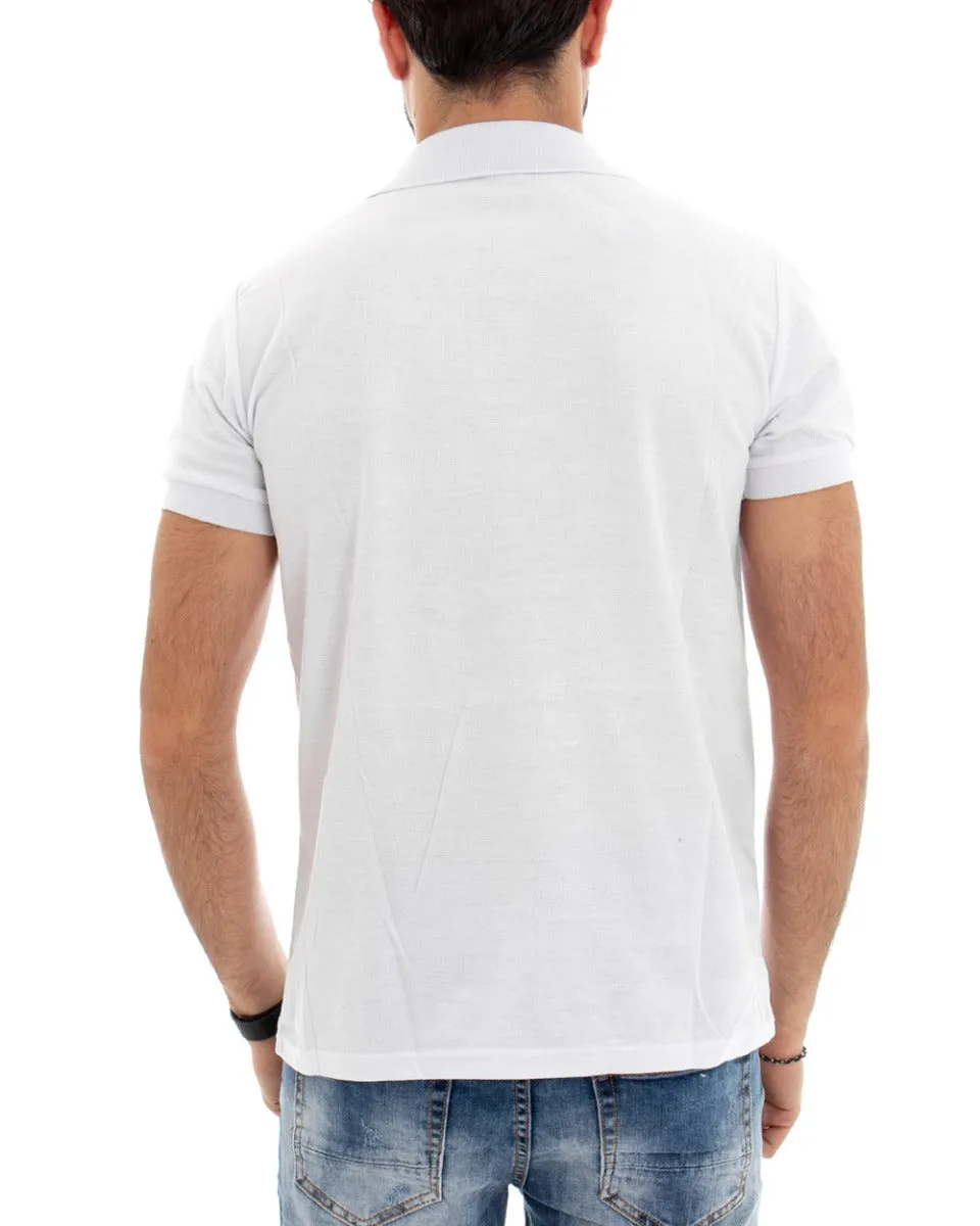 T-shirt Uomo Polo Tinta Unita Bianco Manica Corta Colletto Bottoncini Basic Casual GIOSAL-TS2974A